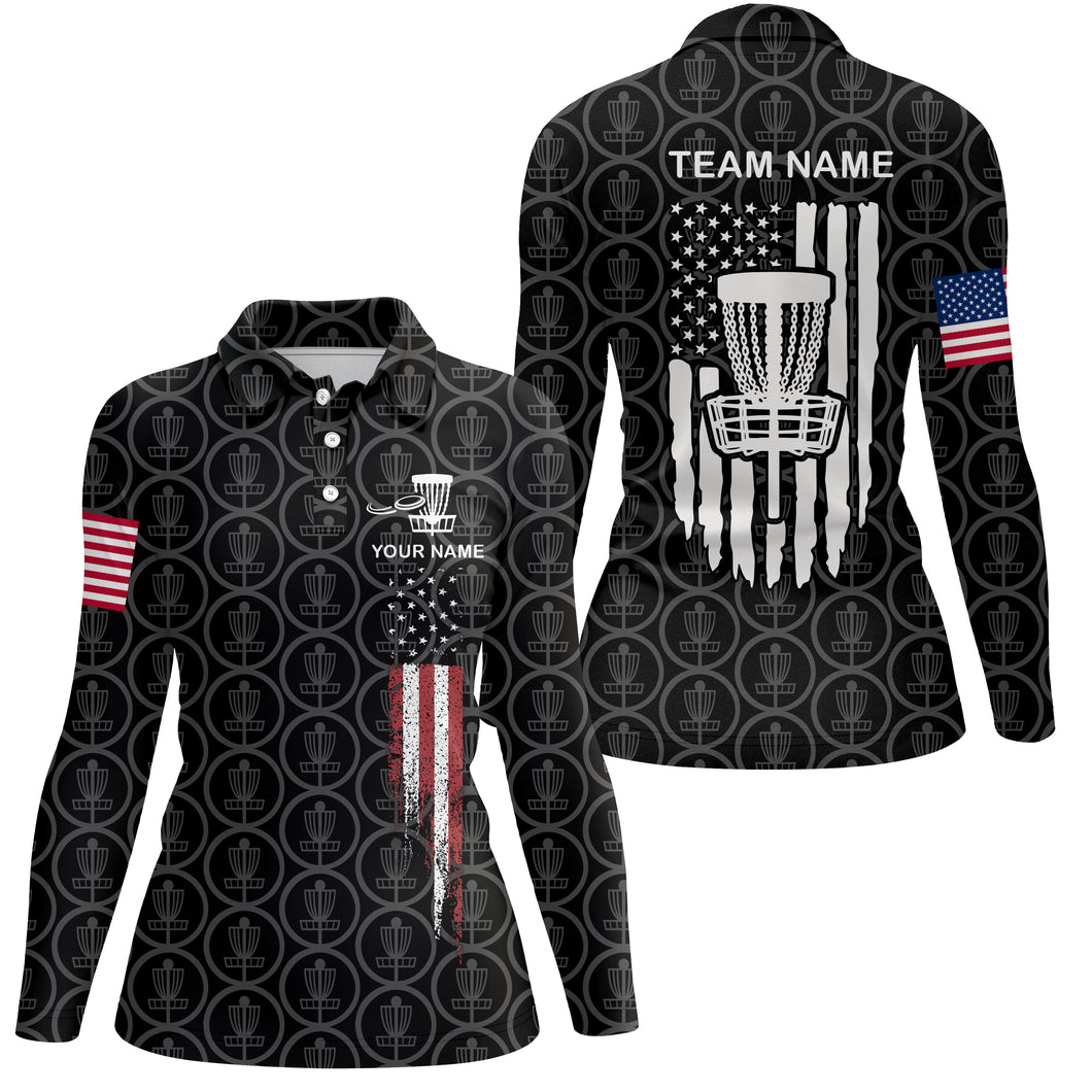 Retro American Flag Disc Golf Polo Shirt Custom Patriotic Golf Shirts For Women Golf Gifts LDT0794
