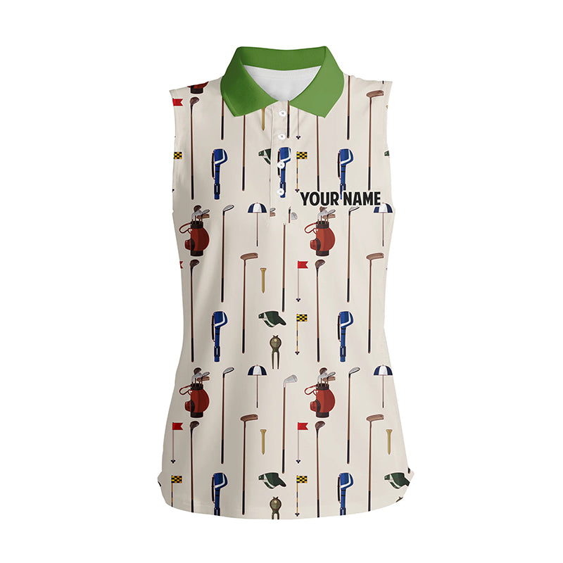 Golf Equipment Womens Sleeveless Polo Shirt, Custom Name Green Golf Shirt For Ladies, Golf Gifts LDT0031