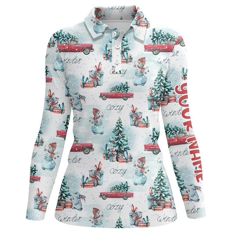 Watercolor Snowmen Christmas Tree Golf Polo Shirt Custom Cozy Christmas Golf Shirts For Women LDT0807