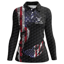 Load image into Gallery viewer, Smoky American Flag Womens Golf Polo Shirts Custom Patriotic Golf Tops For Women Golf Pattern LDT1037