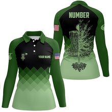 Load image into Gallery viewer, Dark Green Geometric Womens Disc Golf Polo Shirts Customized Disc Golf Shirts For Women LDT0513