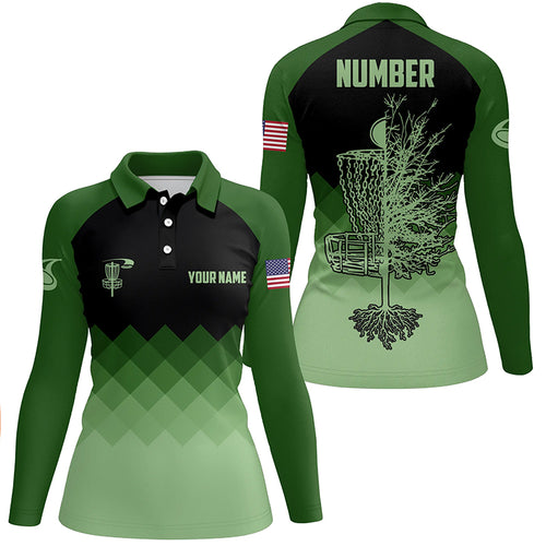 Dark Green Geometric Womens Disc Golf Polo Shirts Customized Disc Golf Shirts For Women LDT0513