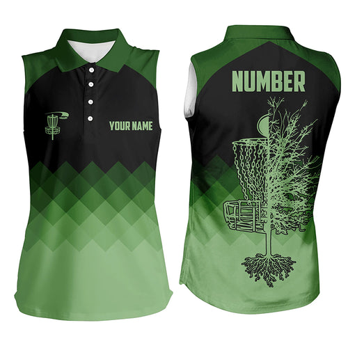 Dark Green Geometric Womens Sleeveless Disc Golf Polo Shirts Customized Disc Golf Shirts For Women LDT0513