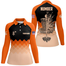 Load image into Gallery viewer, Orange Geometric Pattern Womens Disc Golf Polo Shirt Customized Disc Golf Shirts For Women LDT0514