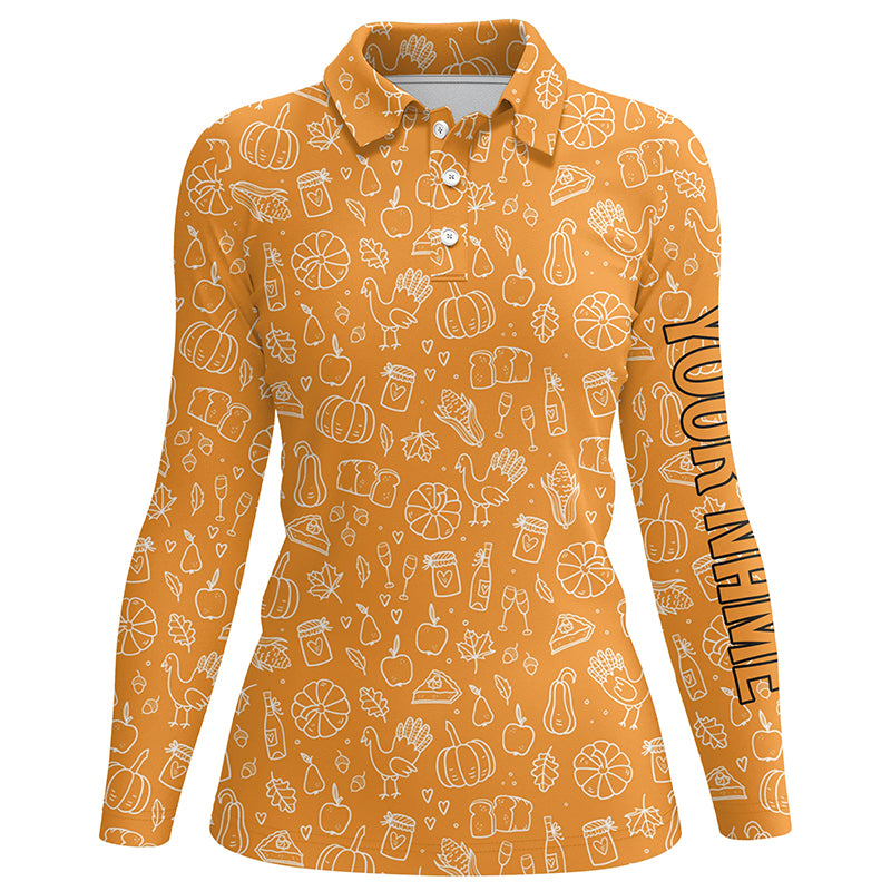 Thanksgiving Seamless Golf Polo Shirt Orange Customized Golf Tops For Women Cool Golf Gifts LDT0844