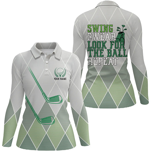 Swing Swear Look For The Ball Repeat Green Geometric Golf Clubs Polo Shirt Womens Golf Tops LDT0535