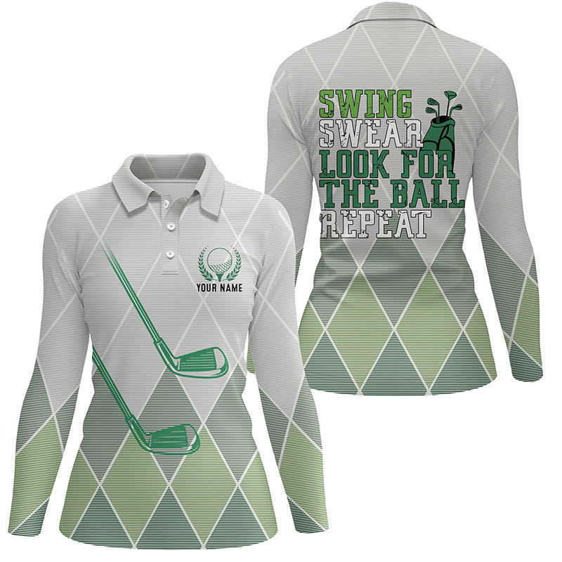 Swing Swear Look For The Ball Repeat Green Geometric Golf Clubs Polo Shirt Womens Golf Tops LDT0535