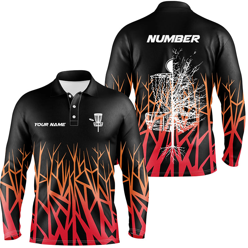 Personalized Disc Golf Basket Tree Red Gradient Mens Polo Shirts Disc Golf Shirts For Men Golf gifts LDT1058