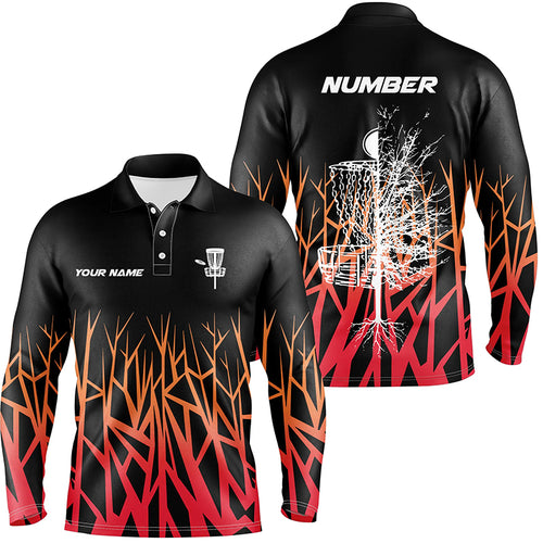 Personalized Disc Golf Basket Tree Red Gradient Mens Polo Shirts Disc Golf Shirts For Men Golf gifts LDT1058