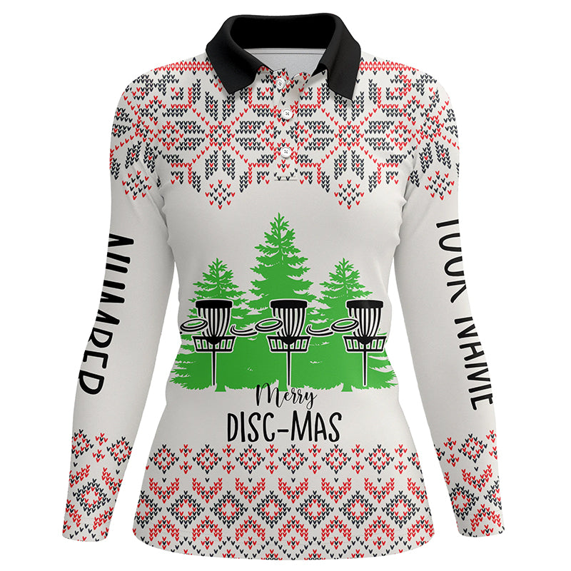 Merry Discmas All Over Print Disc Golf Polos Custom Ugly Christmas Disc Golf Tops For Women LDT0855