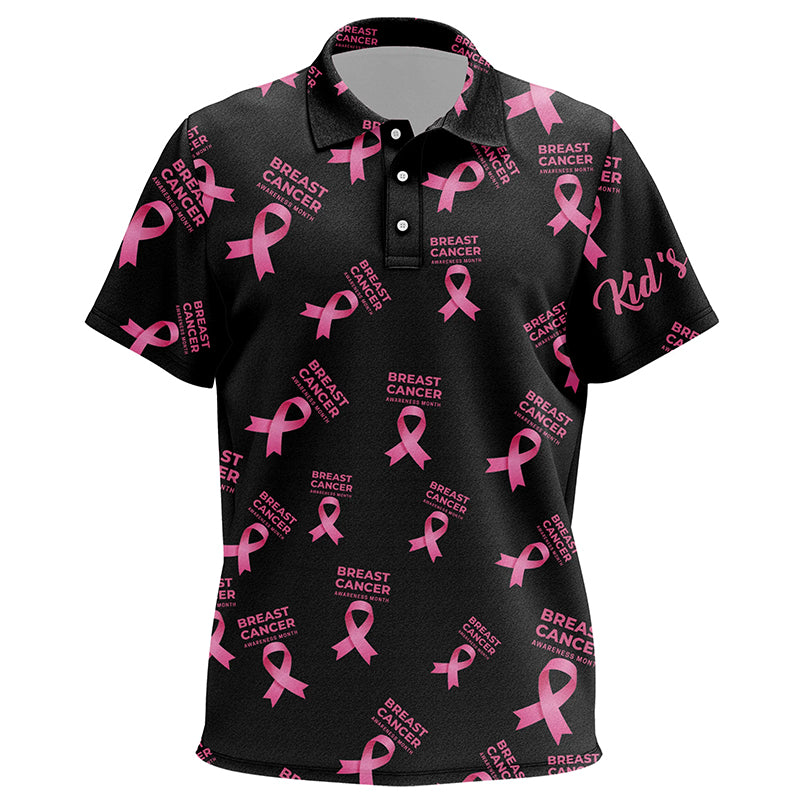 Breast Cancer Awareness Pink Ribbon Unisex Kid Golf Polo Shirt Custom Name Golf Shirts For Kid LDT0263