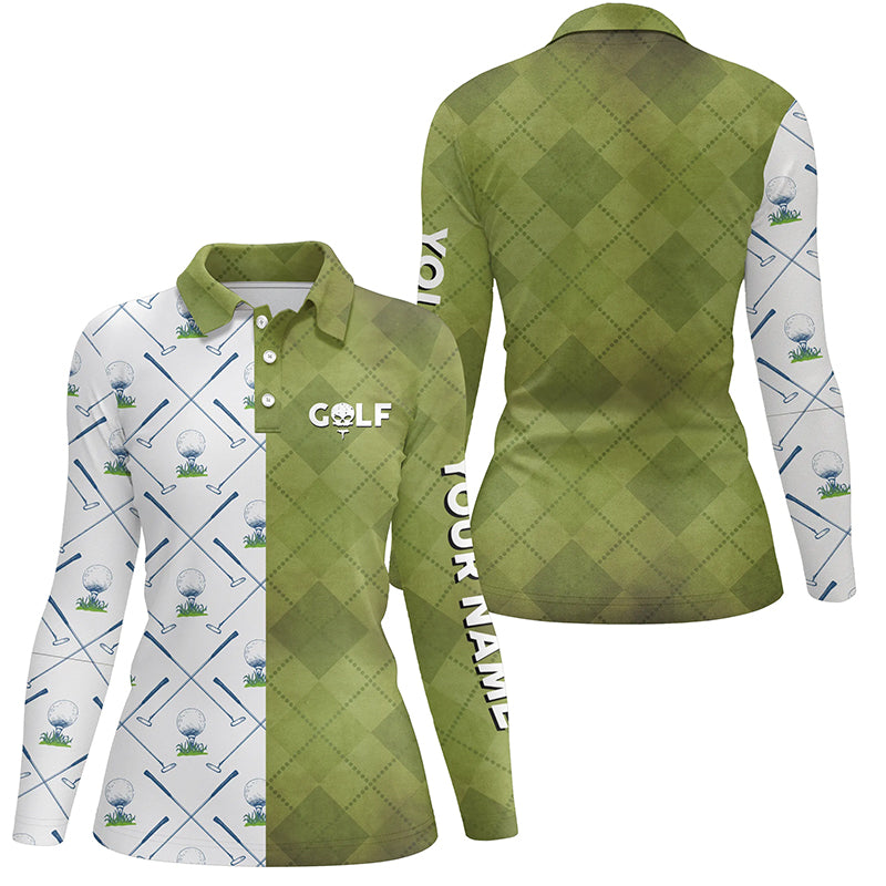 Customized Green And White Golf Polo Shirt Golf Club Argyle Skull Golf Shirts For Women LDT0266