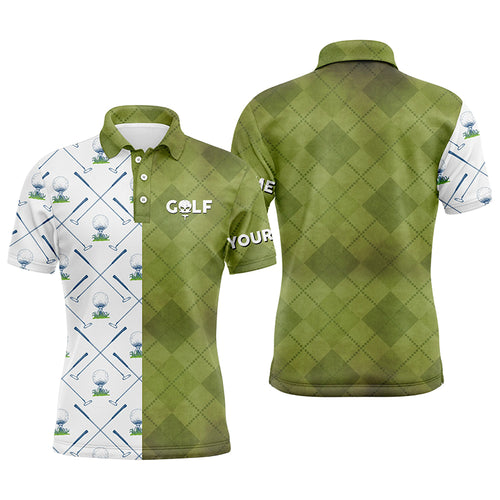 Customized Green And White Mens Golf Polo Shirt Golf Club Argyle Skull Golf Shirts For Men LDT0266