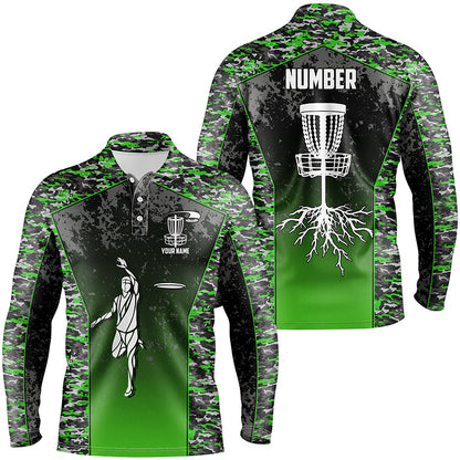 Green Camo Mens Disc Golf Polo Shirt Custom Camouflage Golf Shirts For Men Disc Golf Gifts LDT0562