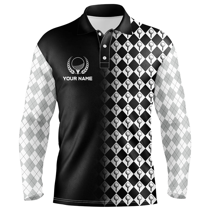 Black & White Argyle Pattern Golf Shirts For Men Customized Cool Golf Gifts For Golf Lovers LDT0893