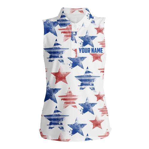 Watercolor American Stars Womens Sleeveless Golf Polo Shirt Patriotic Golf Tops For Women Golf Gifts LDT0601