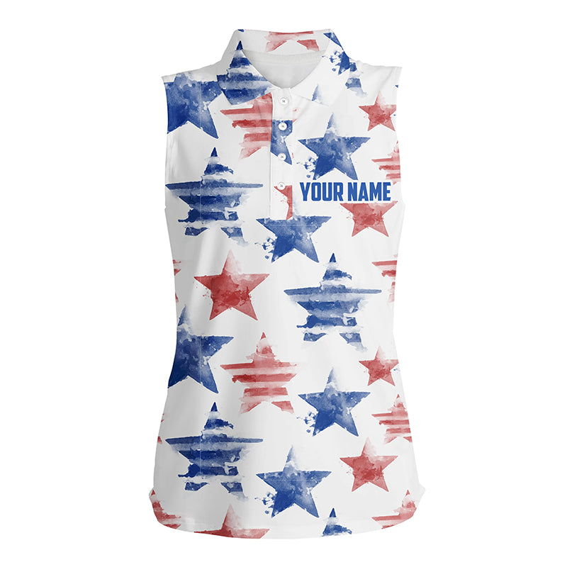 Watercolor American Stars Womens Sleeveless Golf Polo Shirt Patriotic Golf Tops For Women Golf Gifts LDT0601