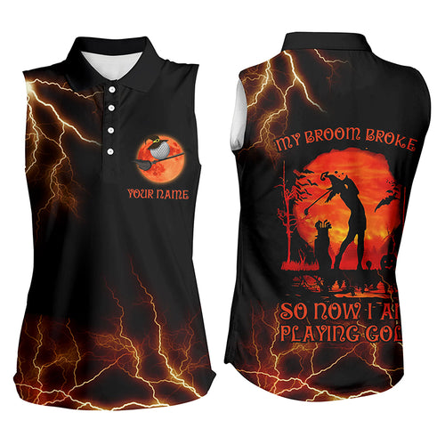 Lightning Womens Sleeveless Golf Shirts, Halloween Golf Gifts For Female Golfers, Scary Witch Shirt LDT0080