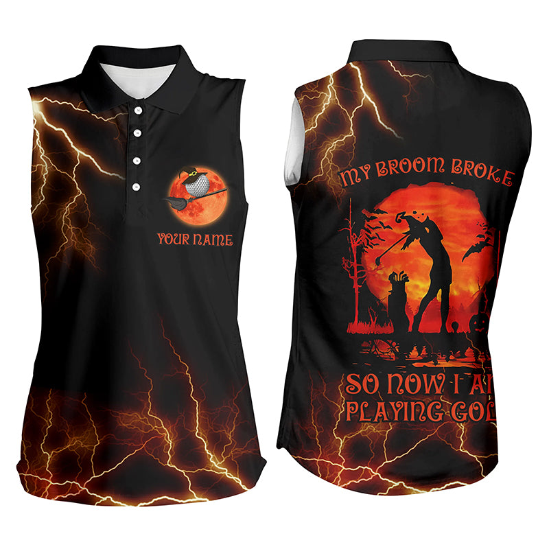 Lightning Womens Sleeveless Golf Shirts, Halloween Golf Gifts For Female Golfers, Scary Witch Shirt LDT0080