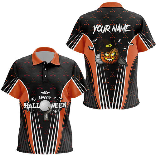 Happy Halloween Kids Golf Polo Shirts Custom Orange Black Golf Shirts For Kid, Crazy Golf Gifts LDT0322