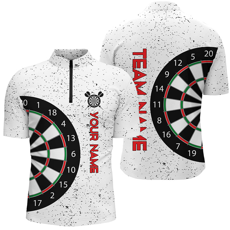Personalized White Grunge Dartboard Custom Quarter Zip Shirt Cool Dart Team Jersey For Men LDT0338