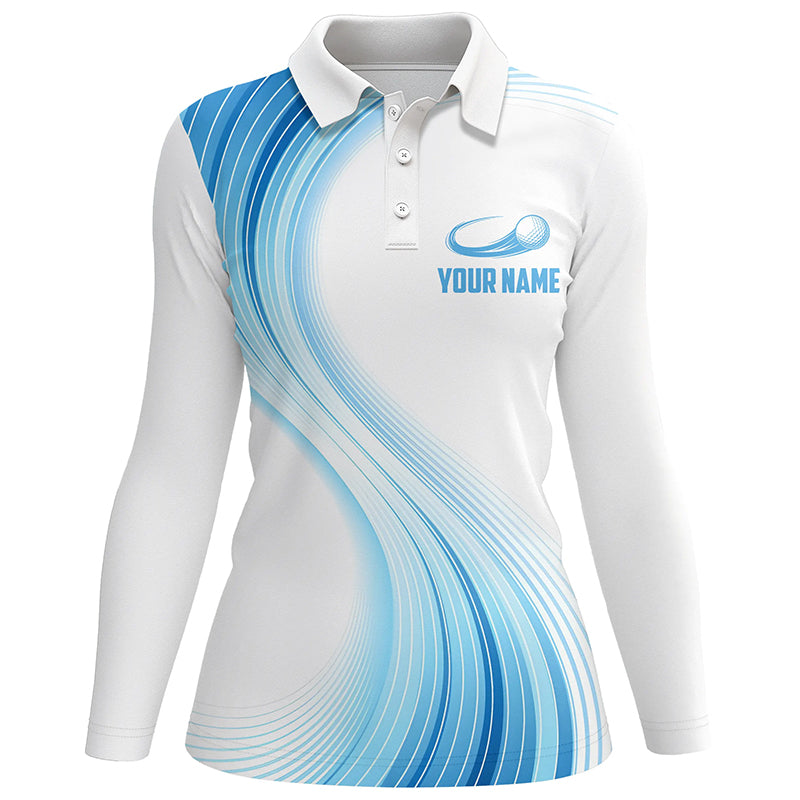 Blue White Womens Golf Polo Shirts Custom Name Golf Shirts For Women Personalized Golf Gifts LDT1317