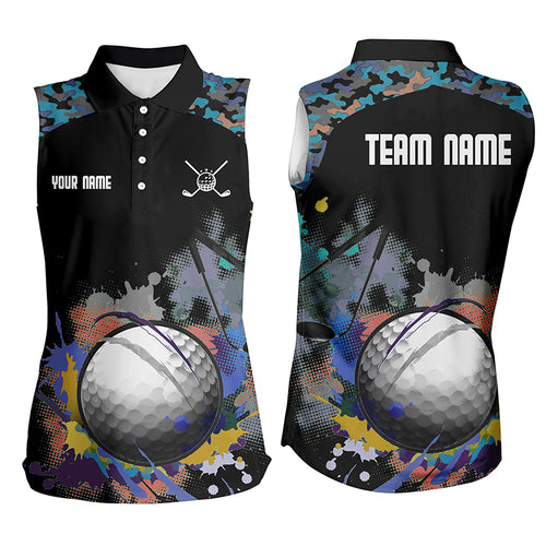 Colorful Cam Womens Sleeveless Golf Polo Shirt, Custom Multicolor Wet Paint Golf Shirts For Women LDT0124