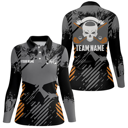 Grey Grunge Orange Skull Golf Polo Shirts Custom Golf Shirts For Women Scary Golf Gifts LDT0379