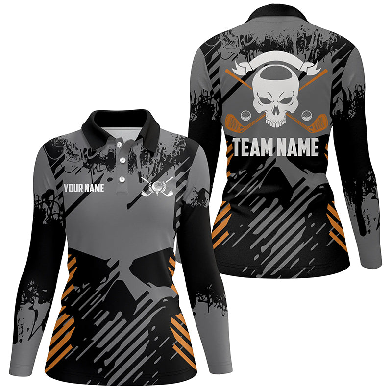 Grey Grunge Orange Skull Golf Polo Shirts Custom Golf Shirts For Women Scary Golf Gifts LDT0379
