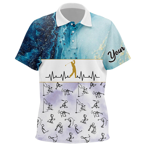 Custom Stick Figures Playing Golf Blue Marble Heartbeat Golf Shirts For Kid Golf Gifts LDT0385