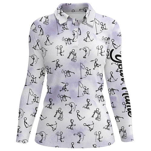 Blue Stick Figures Playing Golf Seamless Polo Shirt Custom Golf Shirts For Women Golf Gifts LDT0386