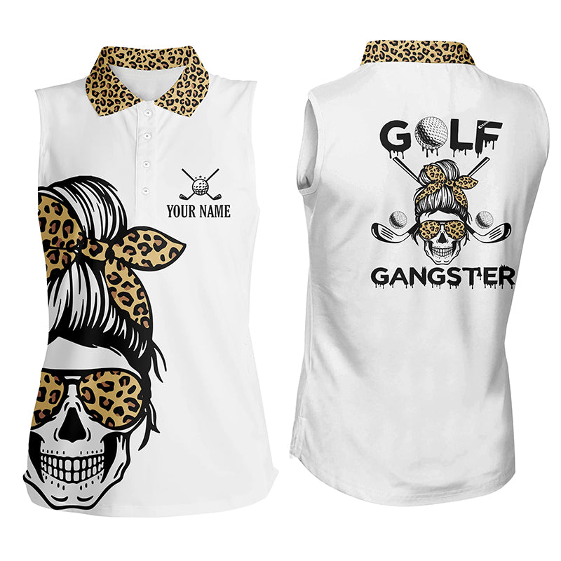 Women Leopard Skull Golf Gangster Sleeveless Polo Shirt Custom Scary Golf Shirts For Women Golf Gifts LDT0404