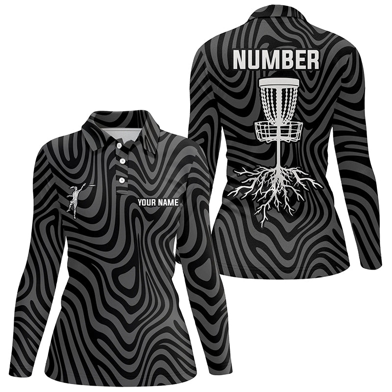 Personalized Black Grey Disc Golf Polos Custom Cool Disc Golf Shirts For Women Golf Outfit LDT0932