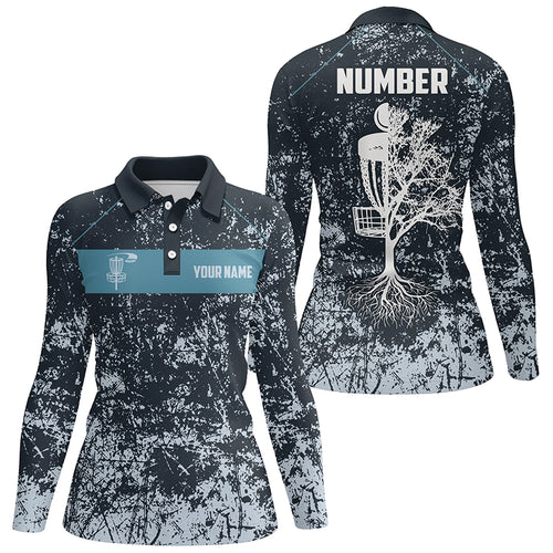Customized Navy Camo Grunge Retro Disc Golf Polo Shirt Womens Disc Golf Tops Cool Golf Gifts LDT0933
