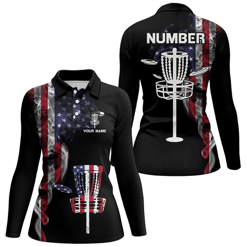 Custom Smoky American Flag Disc Golf Tops Patriotic Women Disc Golf Shirt Us Disc Golf Basket LDT0936