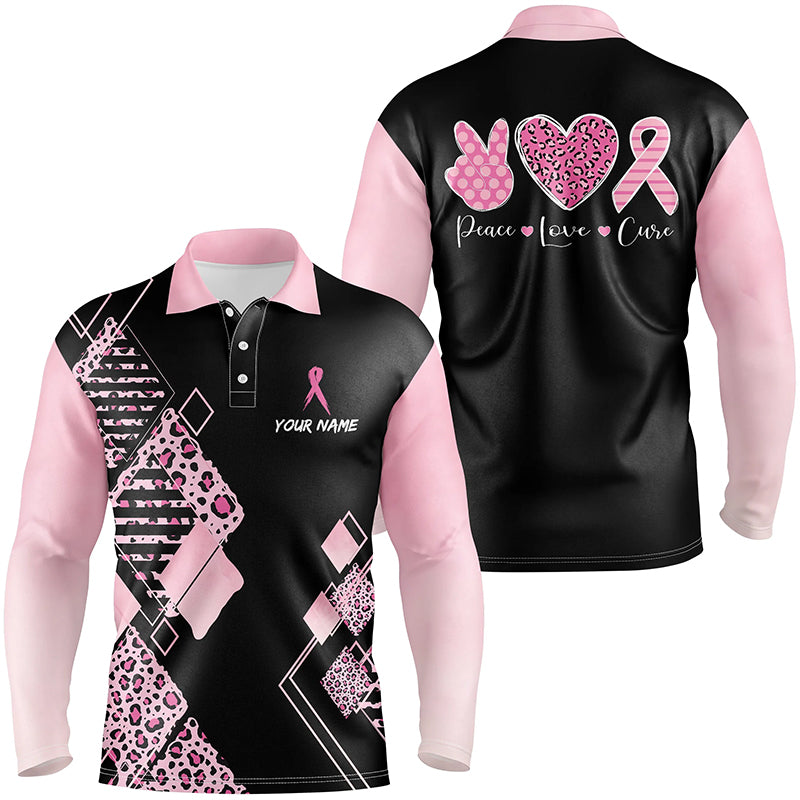 Black & Pink Leopard Pattern Mens Golf Polo Shirts Breast Cancer Pink Ribbon Golf Shirts For Men LDT1352