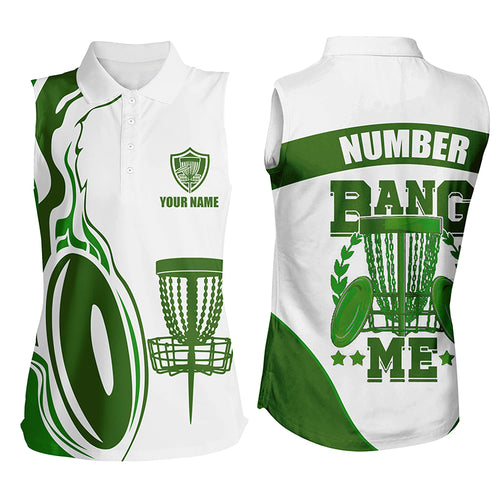 Bang Me Womens Sleeveless Disc Golf Tops Dark Green & White Custom Polos For Womens, Disc Golf Disc LDT0161