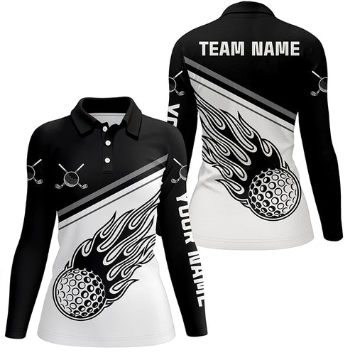 Black White Flame Personalized Golf Polo Shirt Custom Golf Shirts For Women Cool Golf Gifts LDT0715