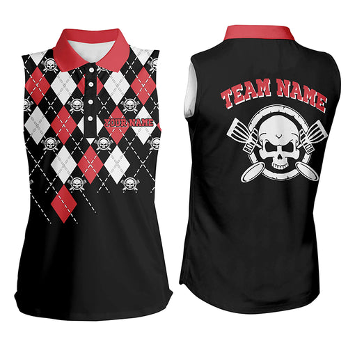 Personalized Skull Argyle Pattern Womens Sleeveless Disc Golf Polo Shirt Disc Golf Shirts For Women LDT0723