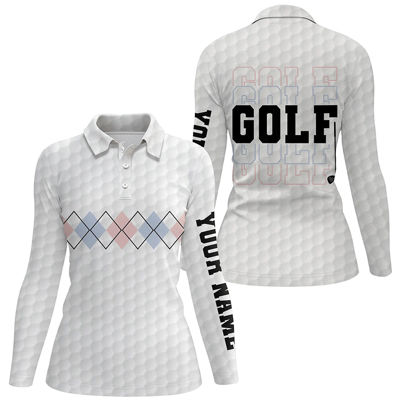 Pink Blue Argyle Pattern Golf Polo Shirts Custom Cool White Golf Shirts For Women Golf Gifts LDT0950