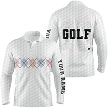 Load image into Gallery viewer, Pink Blue Argyle Pattern Mens Golf Polo Shirts Custom Cool White Golf Shirts For Men Golf Gifts LDT0950