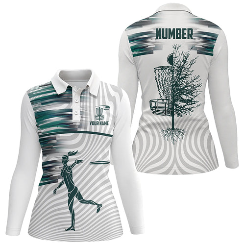 Green White Womens Disc Golf Polo Shirts Custom Disc Golf Basket Tops For Women Golfing Gifts LDT1371