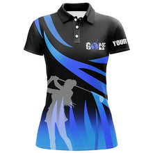 Load image into Gallery viewer, Golf In Passion Black &amp; Blue Flame Golf Polo Shirt Personalized Cool Golf Shirts For Women LDT0962