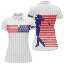 Load image into Gallery viewer, American Flag White Golf Pattern Polo Shirt Custom Patriotic Golf Shirts For Women Golf Gift LDT0773