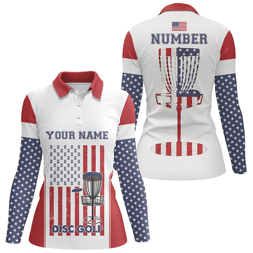 American Flag Disc Golf Polo Shirt Custom Patriotic Golf Shirts For Women Disc Golf Gifts LDT0775