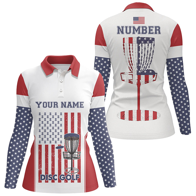 American Flag Disc Golf Polo Shirt Custom Patriotic Golf Shirts For Women Disc Golf Gifts LDT0775