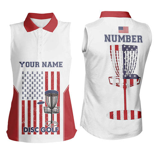 American Flag Disc Golf Womens Sleeveless Polo Shirt Custom Patriotic Golf Shirts For Women Golf Gift LDT0775
