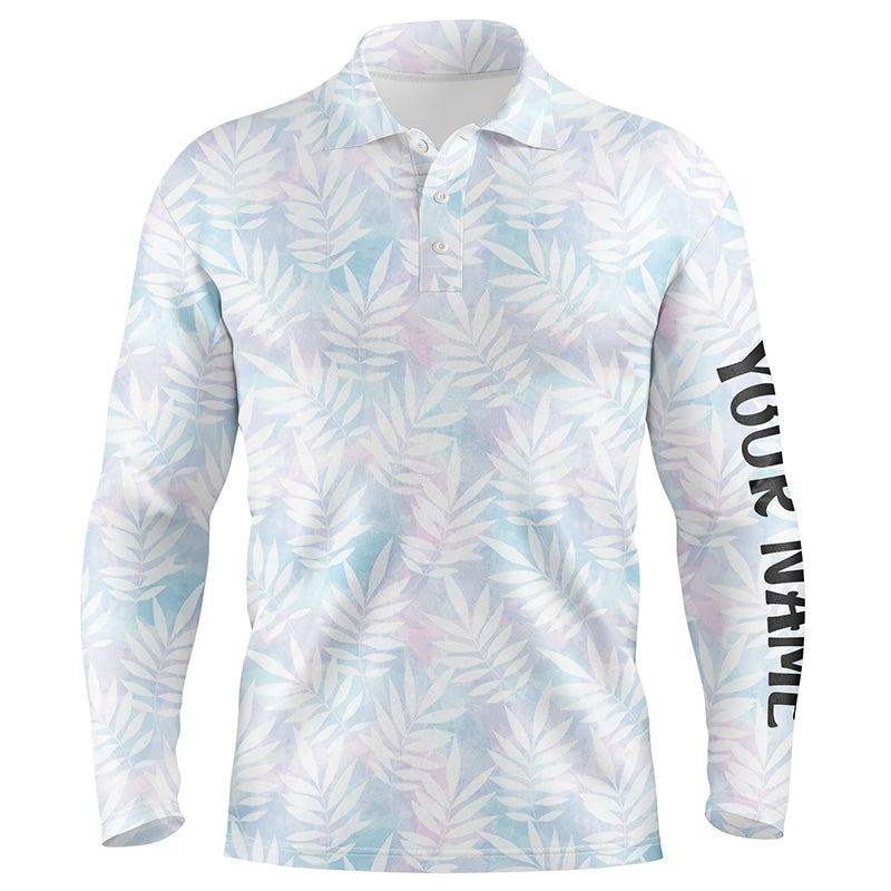 Watercolor Colorful Leaves Mens Golf Polo Shirts Rainbow Tropical Custom name Golf Tops For Men LDT0985