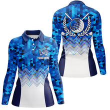 Load image into Gallery viewer, Womens Blue Geometric Golf Polos Custom Triangle Pattern Golf Shirts For Women Cool Golf Gift LDT0187