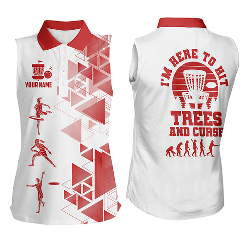 Personalized Womens Red & White Sleeveless Disc Golf Polo Shirts Evolution Disc Golf Shirts For Women LDT0199